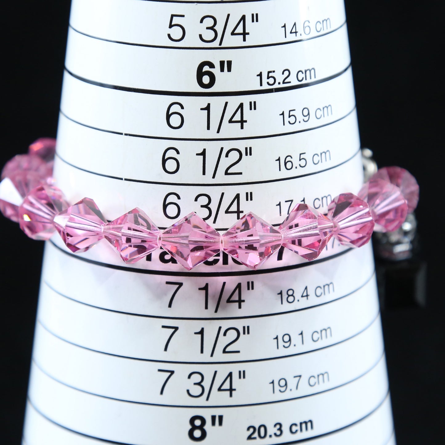 7”, vtg sterling silver handmade bracelet, 925 w/ pink crystal beads