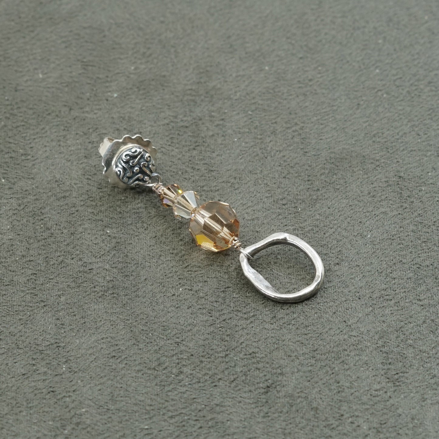 Vintage Sterling silver handmade earrings, 925 circle w/ yellow crystal beads