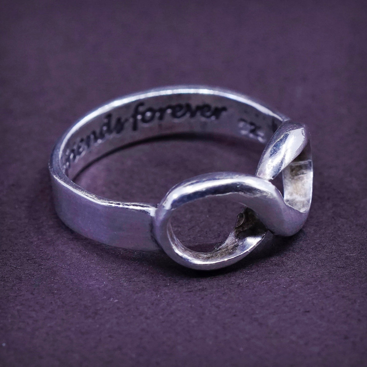sz 5.25, Sterling silver handmade quote ring, 925 infinity band “best friends"