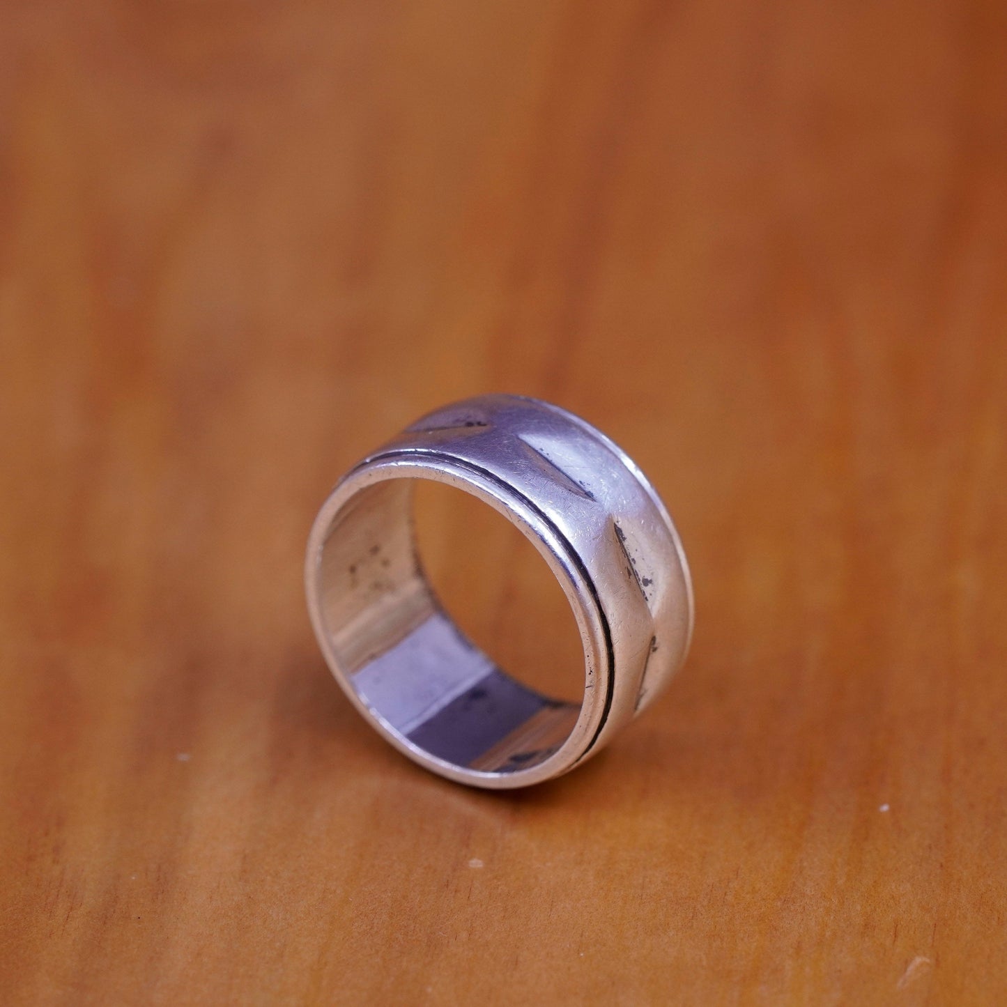 size 4.75, vintage designer Sterling silver handmade ring, 925 wide band