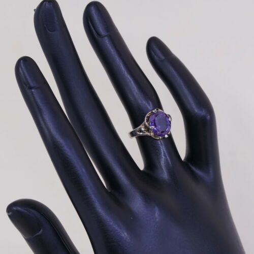 Sz 5, Vtg Sterling silver handmade ring, Engagement 925 W/ Oval Amethyst