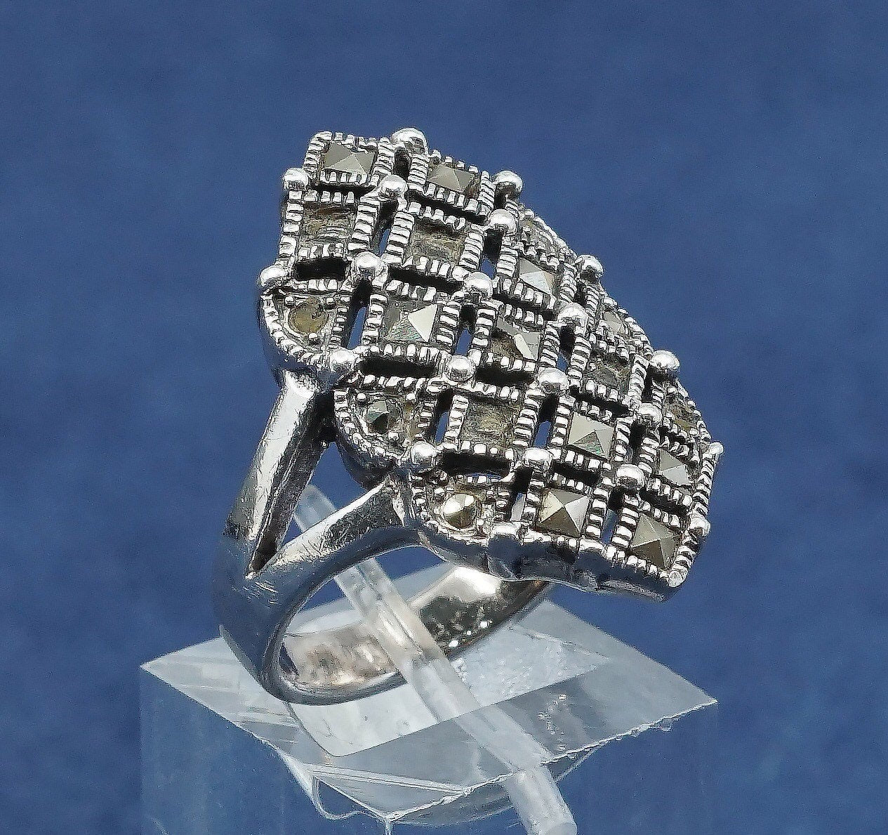 sz 6.5, vtg Sterling silver handmade ring, 925 band w/ marcasite