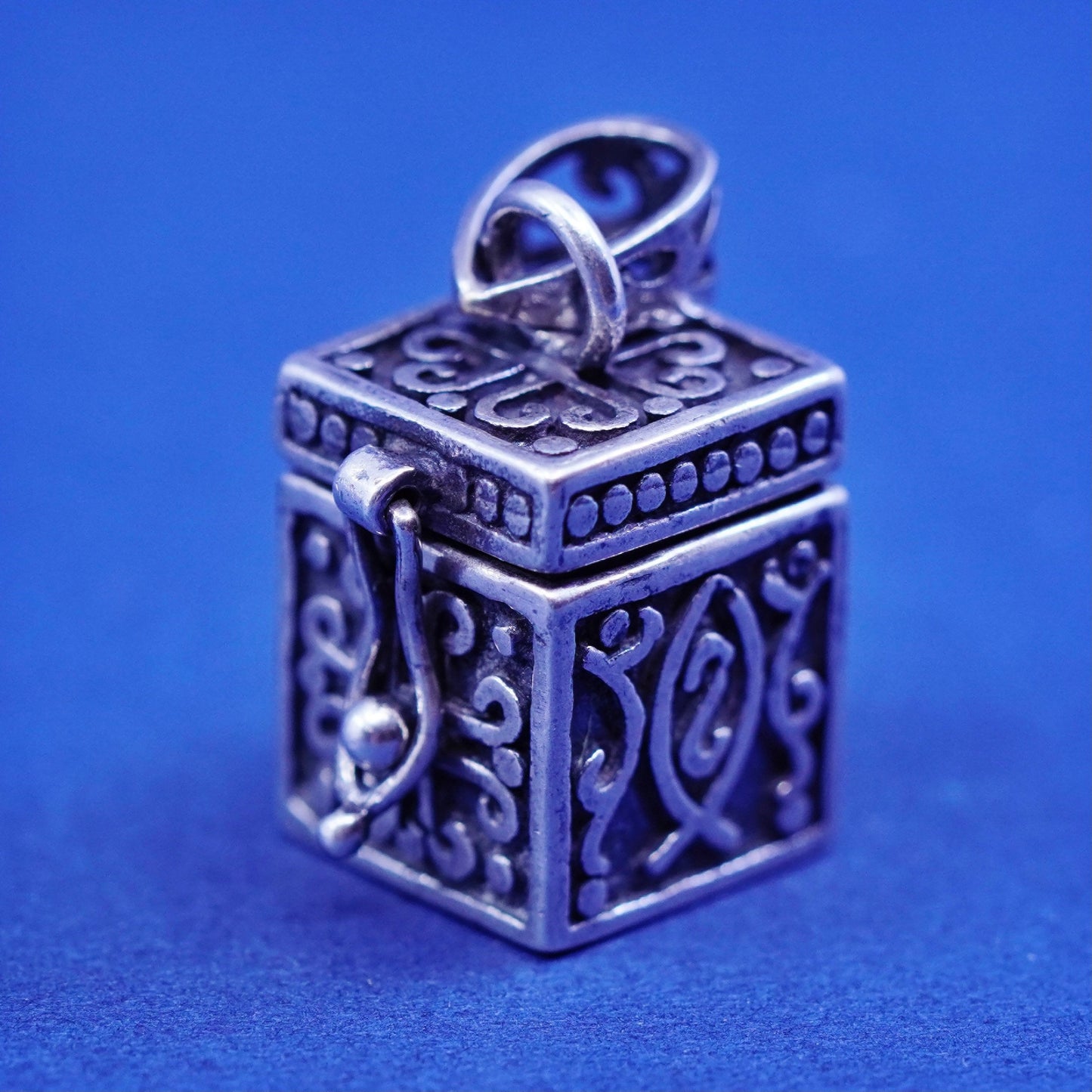 Vintage Sterling silver prayer box pendant, 925 locket charm