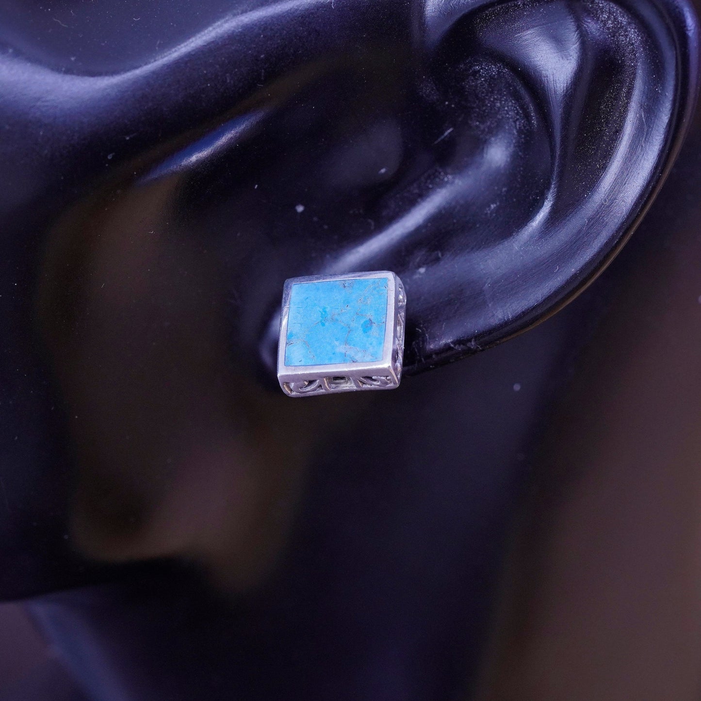 Sterling silver handmade earrings, southwestern 925 square with turquoise studs