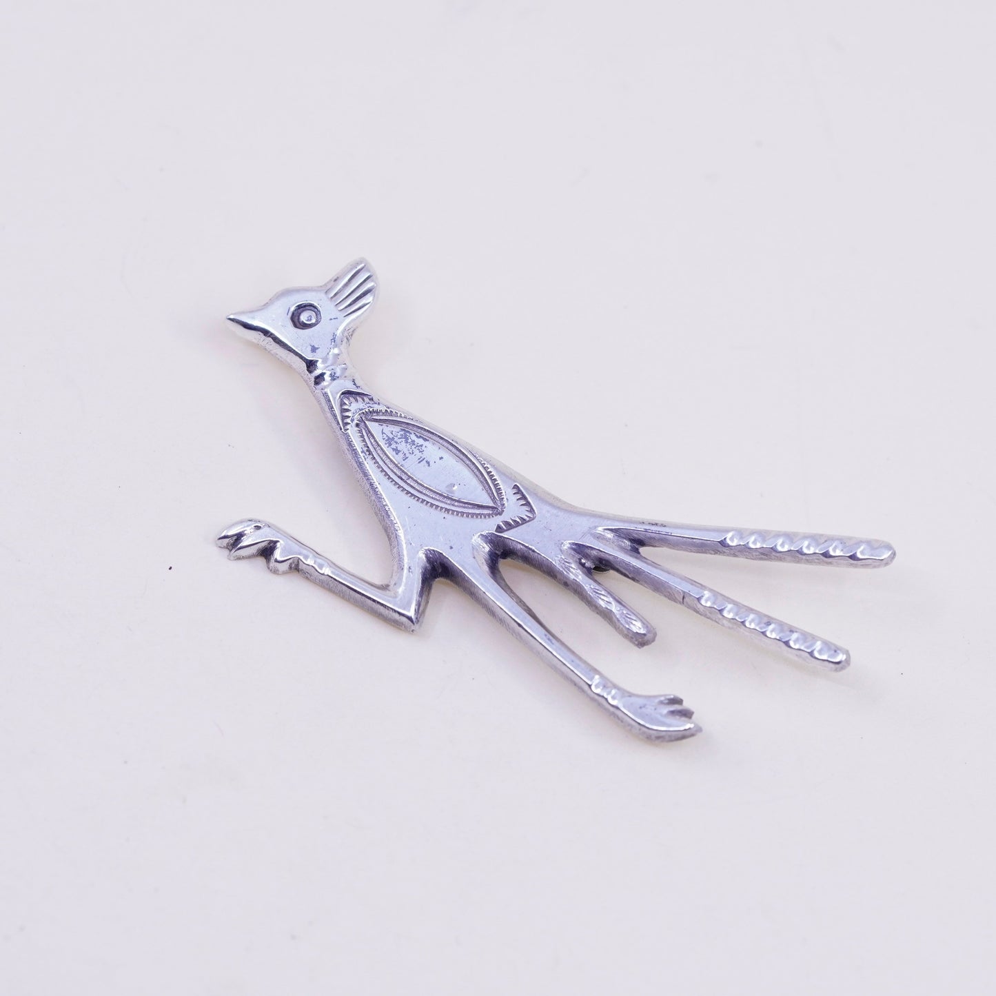 Vintage Navajo sterling silver handmade brooch, 925 roadrunner bird pin
