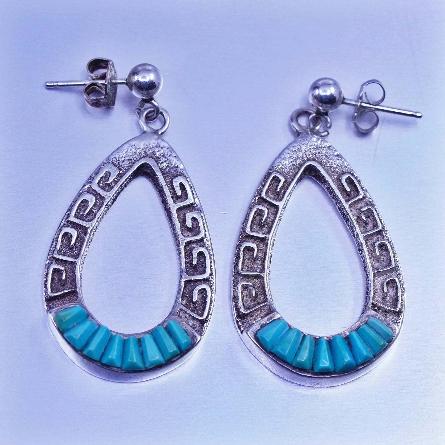 Native American Navajo sterling 925 silver handmade teardrop earrings turquoise