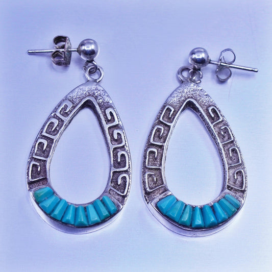 Native American Navajo sterling 925 silver handmade teardrop earrings turquoise