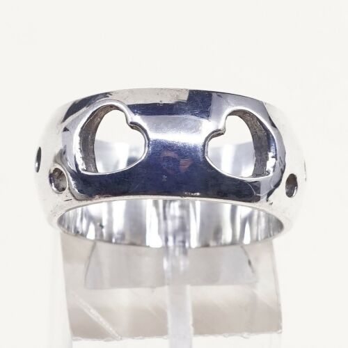 Size 8, Vtg Sterling Silver Handmade Ring 925 Band W/ Heart cut out, Stamped 925