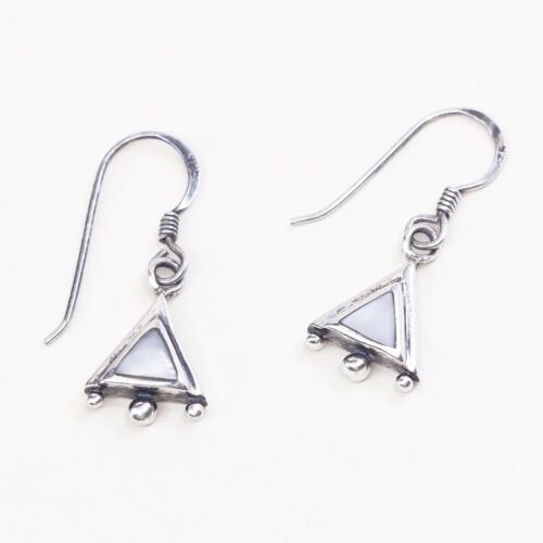 Amazing Southwestern handmade Sterling Silver earrings, 925 White Mop Dangles