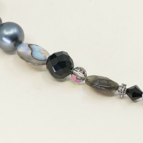 6.5”, Vtg Sterling Silver Handmade bracelet With Gray Pearl N Ceystal Beads