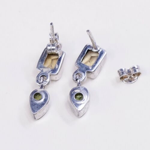 Vintage Modern Sterling Silver Handmade Earrings, 925 W/ Citrine N Peridot