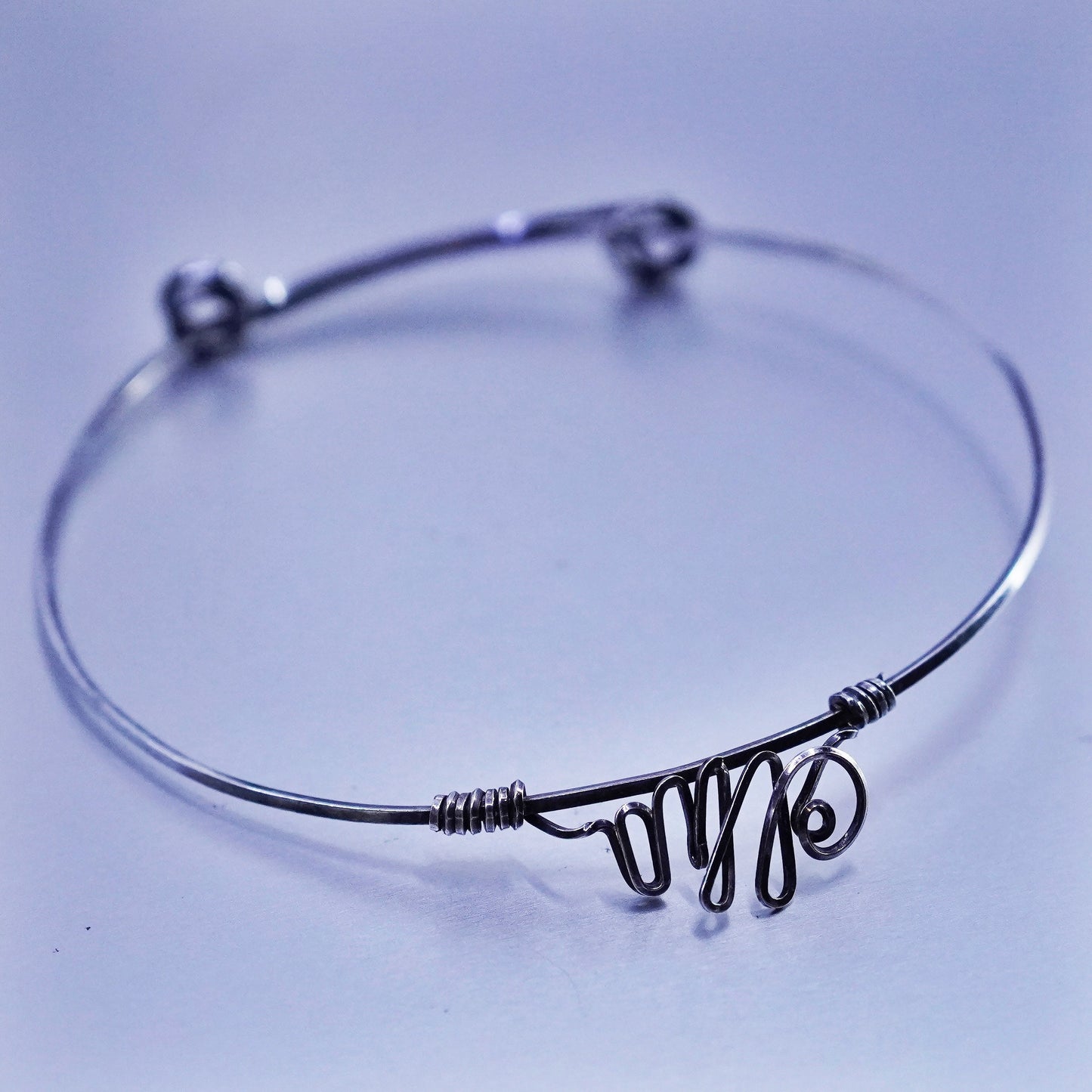 Size adjustable, Vintage Sterling 925 silver handmade bracelet, wired bangle