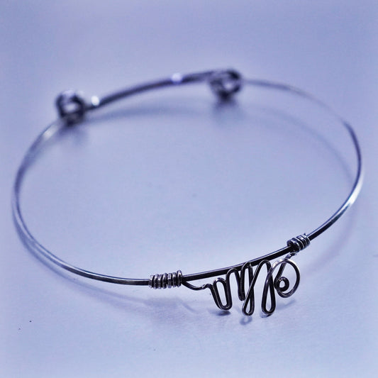 Size adjustable, Vintage Sterling 925 silver handmade bracelet, wired bangle