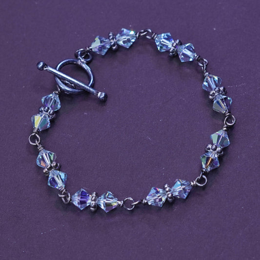 6.75”, vintage Sterling silver handmade bracelet, 925 chain with crystal beads