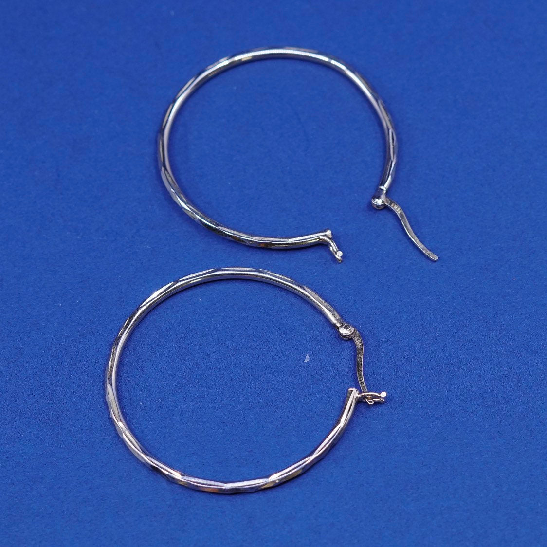 1.5”, vtg vermeil gold Sterling silver handmade earrings, 925 textured hoops