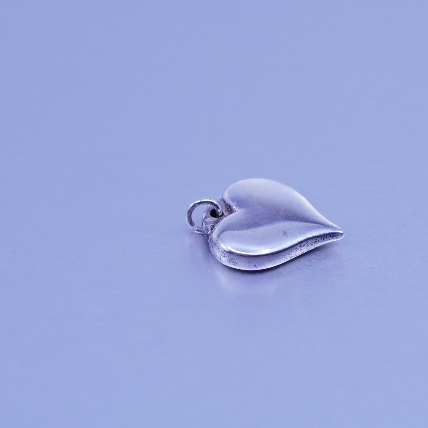 antique sterling 925 silver puffy heart pendant
