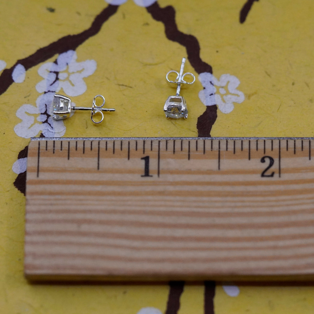 4mm, vintage Sterling silver clear round crystal studs, cz earrings
