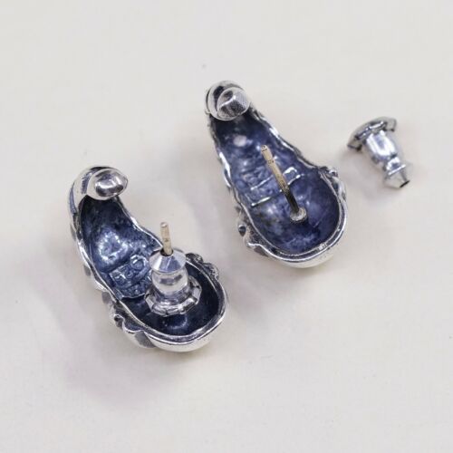 Vintage Sterling Silver Handmade Earrings, 925 Silver Ribbed Studs, Stamped 925