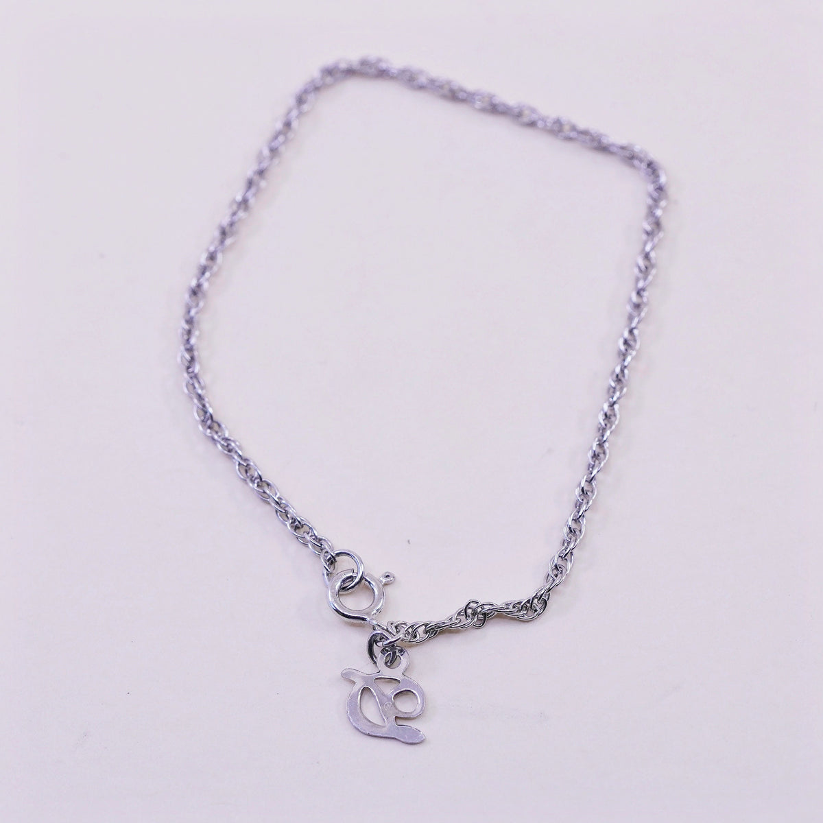 6.75”, sterling silver bracelet, 925 Singapore chain anklet w/ initial D charm