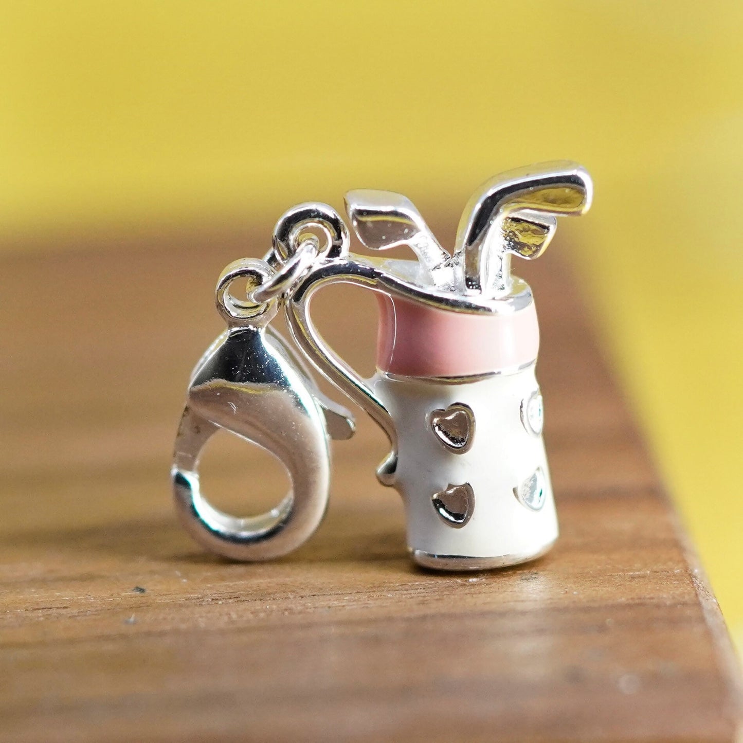 Vintage Sterling 925 silver handmade pendant golfer enamel charm