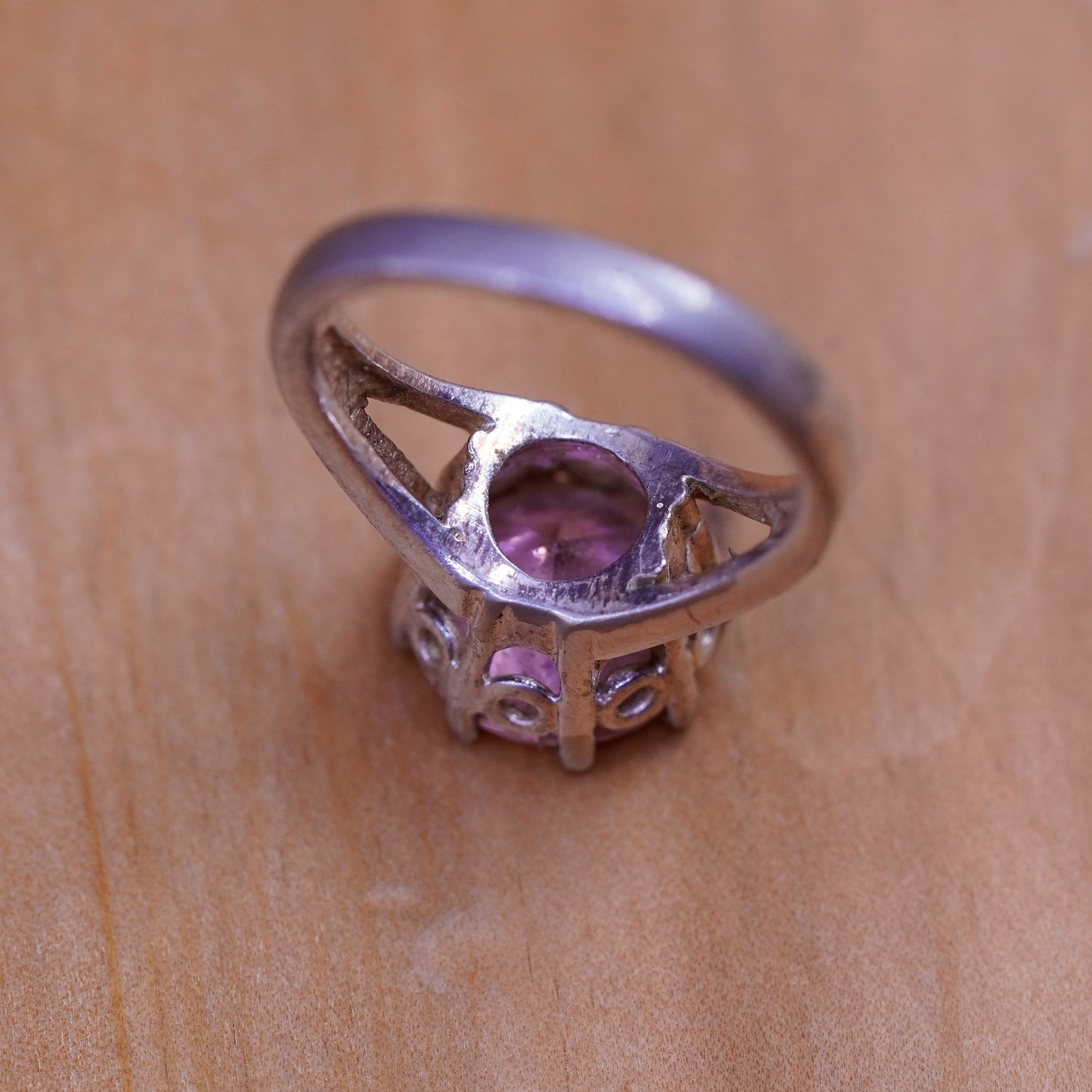 Size 6.25, vintage Sterling 925 silver handmade ring with pink Quartz