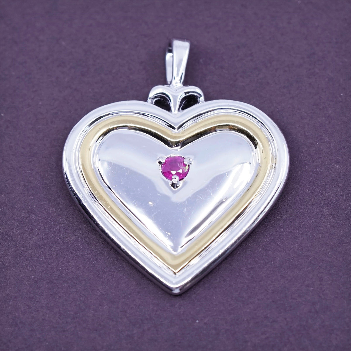 BGE 18K Gold & 925 sterling Silver Heart Pendant w/ ruby granddaughter my joy