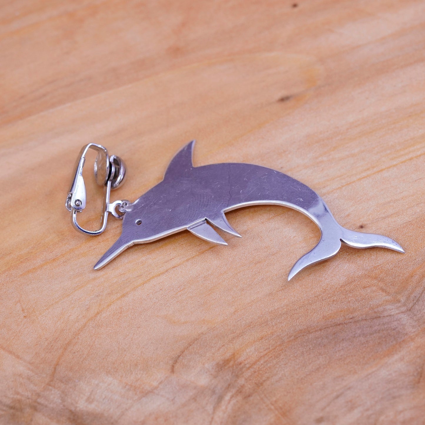 Vintage Sterling silver handmade clip on, 925 dolphin earrings