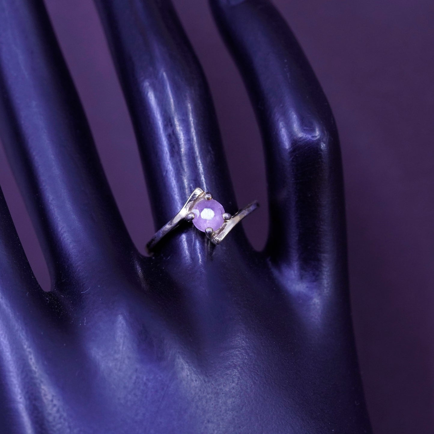 Size 7, vermeil gold over Sterling silver handmade ring, 925 band amethyst