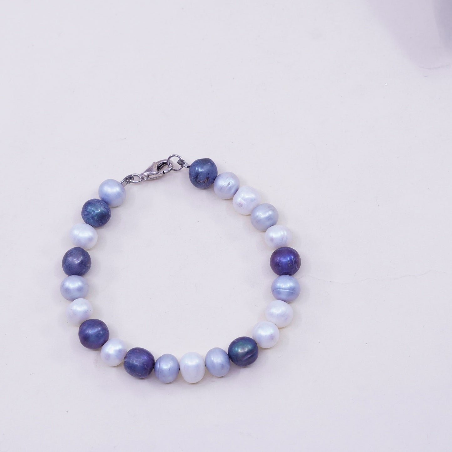 6.5” 7mm-9mm, Vintage handmade bracelet, freshwater pearl with 925 silver clasp