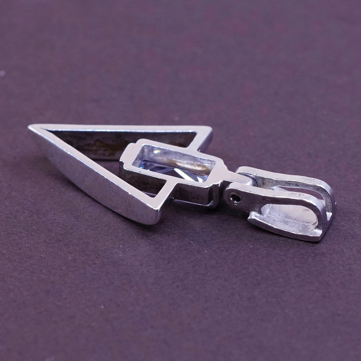 Vintage sterling silver handmade pendant, 925 triangular arrow w/ cz
