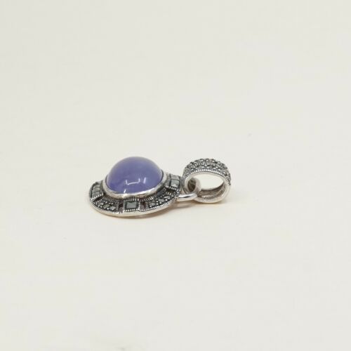 Vtg Sterling 925 Silver Handmade Pendant w/ marcasite N Purple Jade