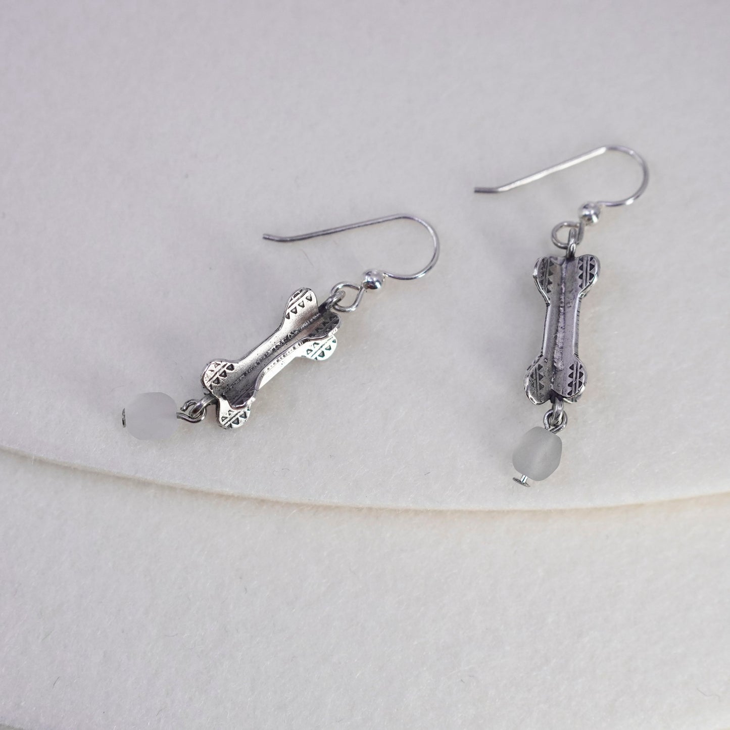 Vintage Sterling 925 silver bone earrings with crystal dangles