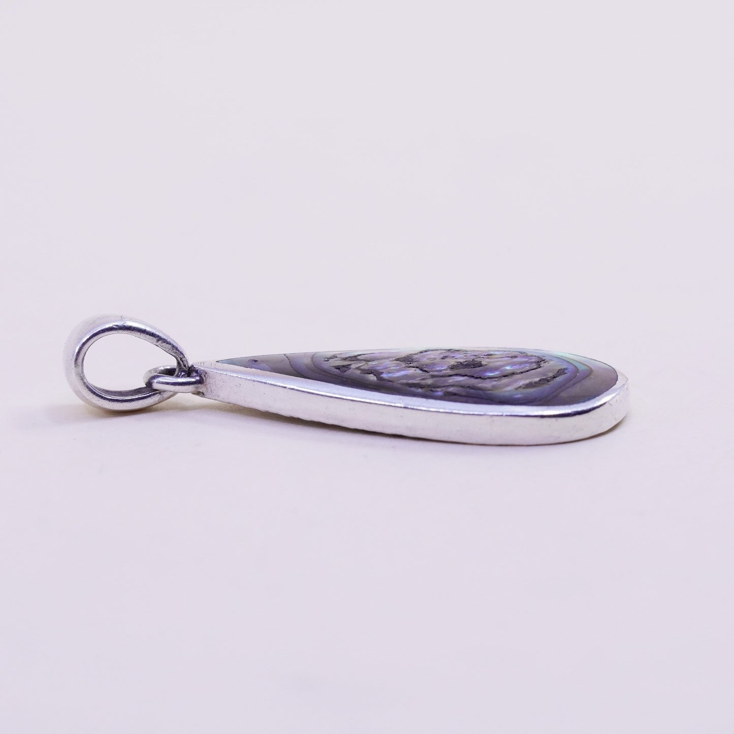 Vintage sterling 925 silver handmade pendant with teardrop abalone