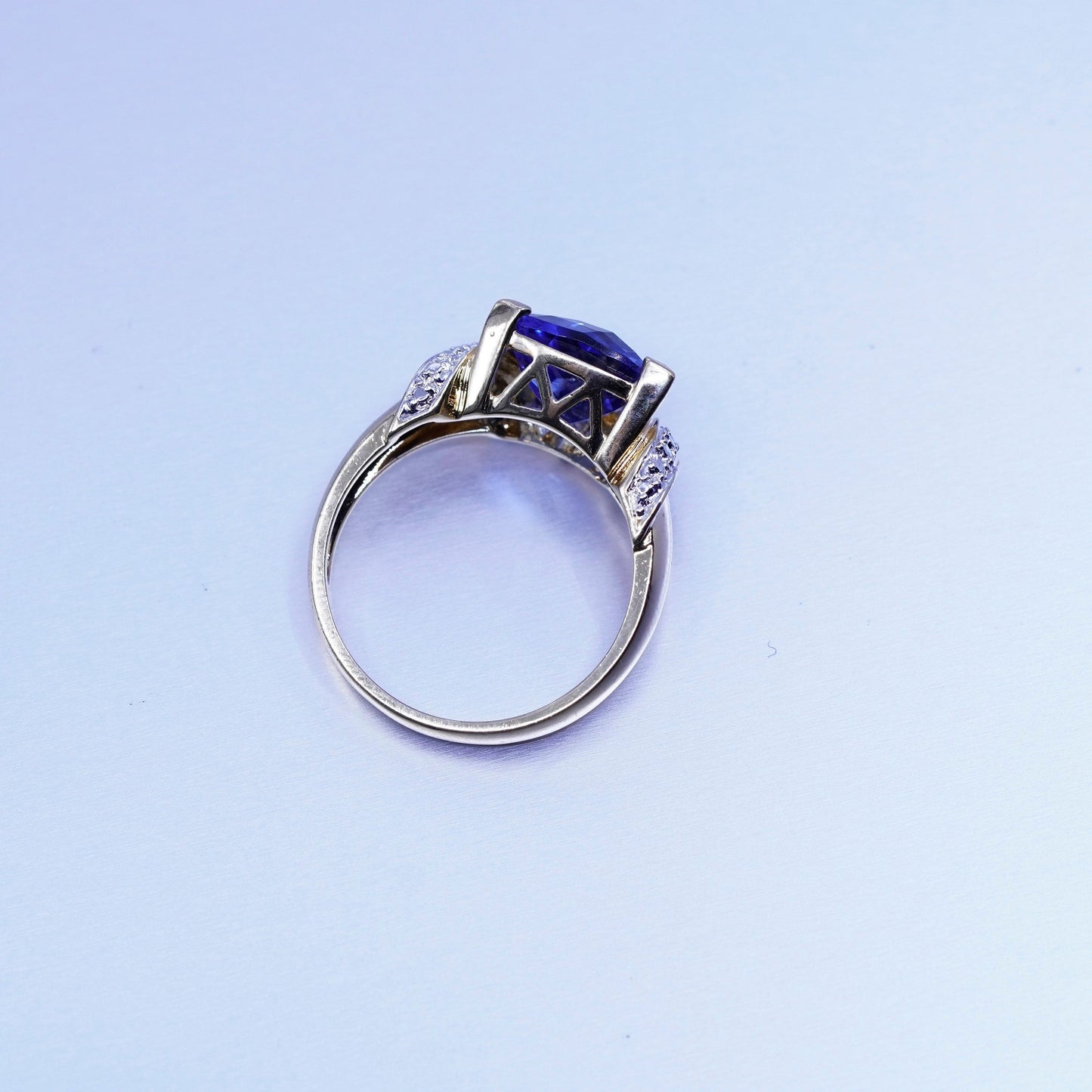 Size 8, vintage vermeil gold filled Sterling 925 silver ring blue topaz diamond