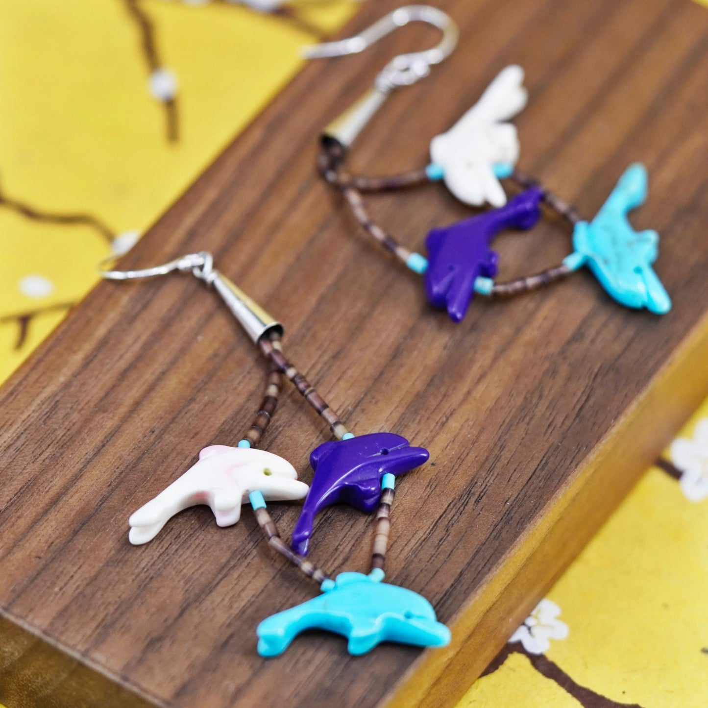 VTG Native American 925 Sterling silver handmade heishi earrings with dolphins