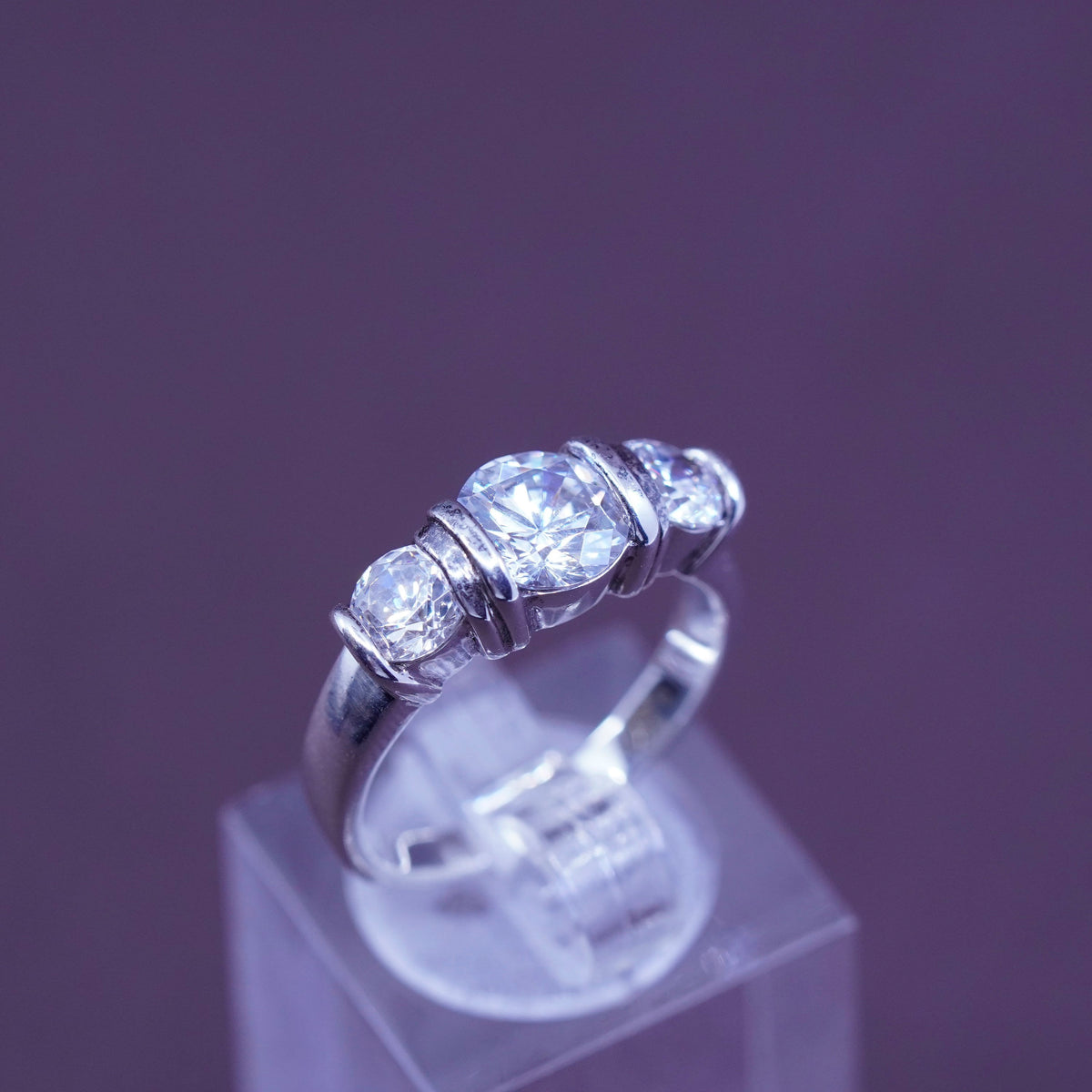 Size 7, vintage Sterling silver handmade ring, 925 stackable band with cz