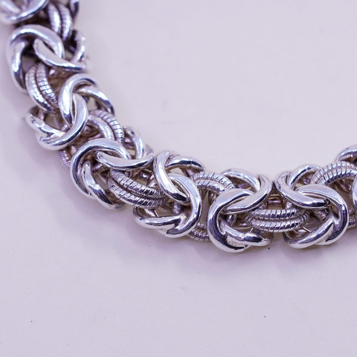 6.5”, vtg milor bold Sterling silver bracelet, 925 Byzantine, birdcage chain