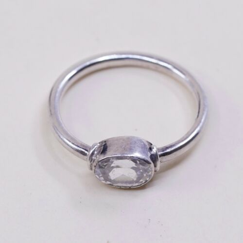 Sz 5.25, Sterling Silver Handmade Ring, 925 Silver Engagement Ring W/ Crystal