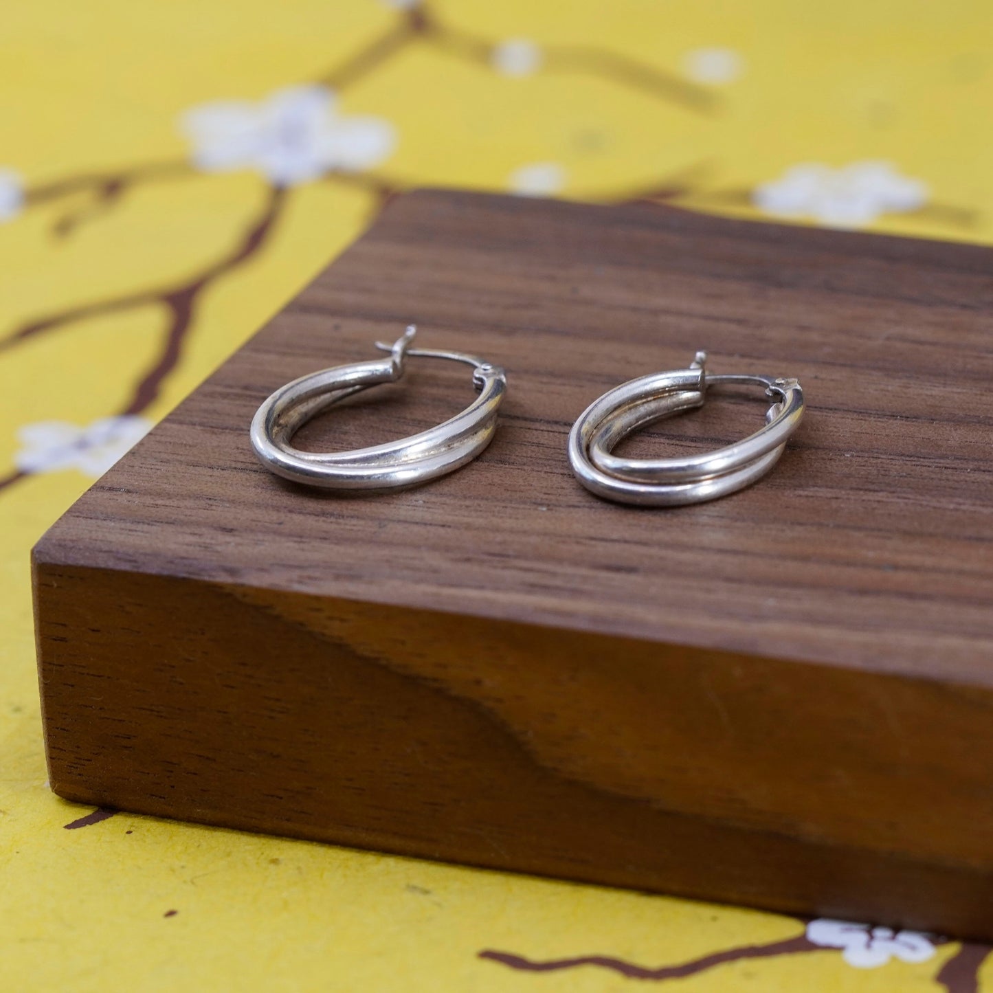 0.75”, Vintage Sterling silver handmade earrings, twisted 925 hoops