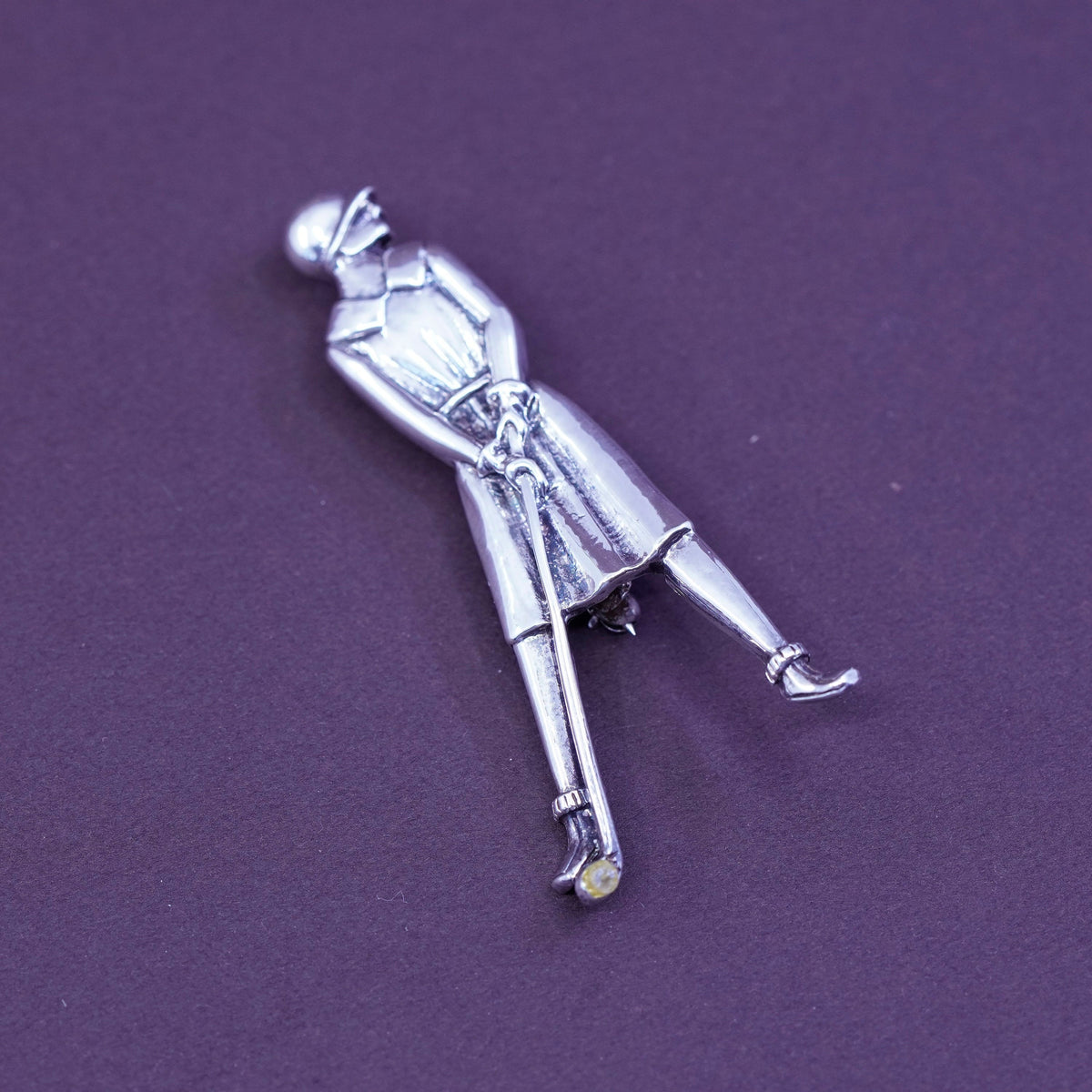 Vintage handmade sterling silver women golfer pendant brooch