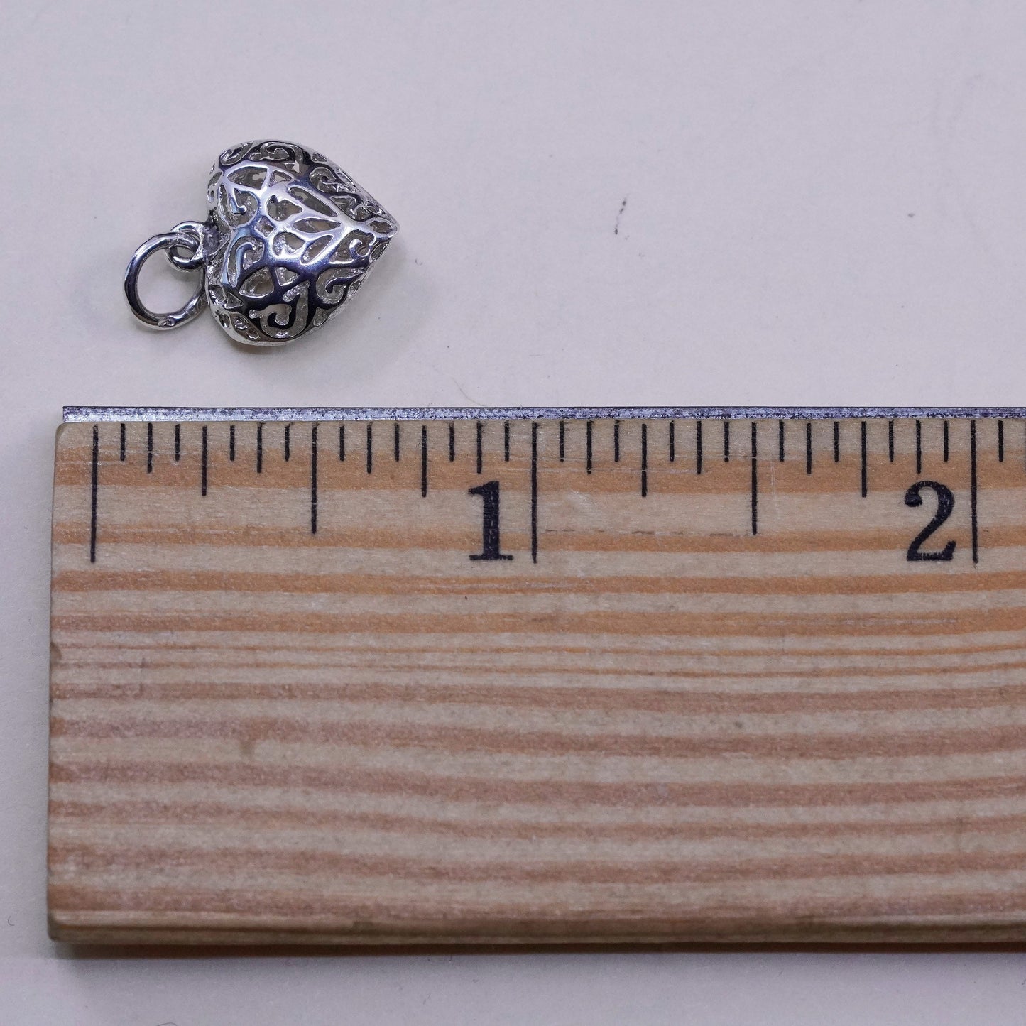 Vintage Sterling silver handmade pendant, 925 filigree puffy heart pendant