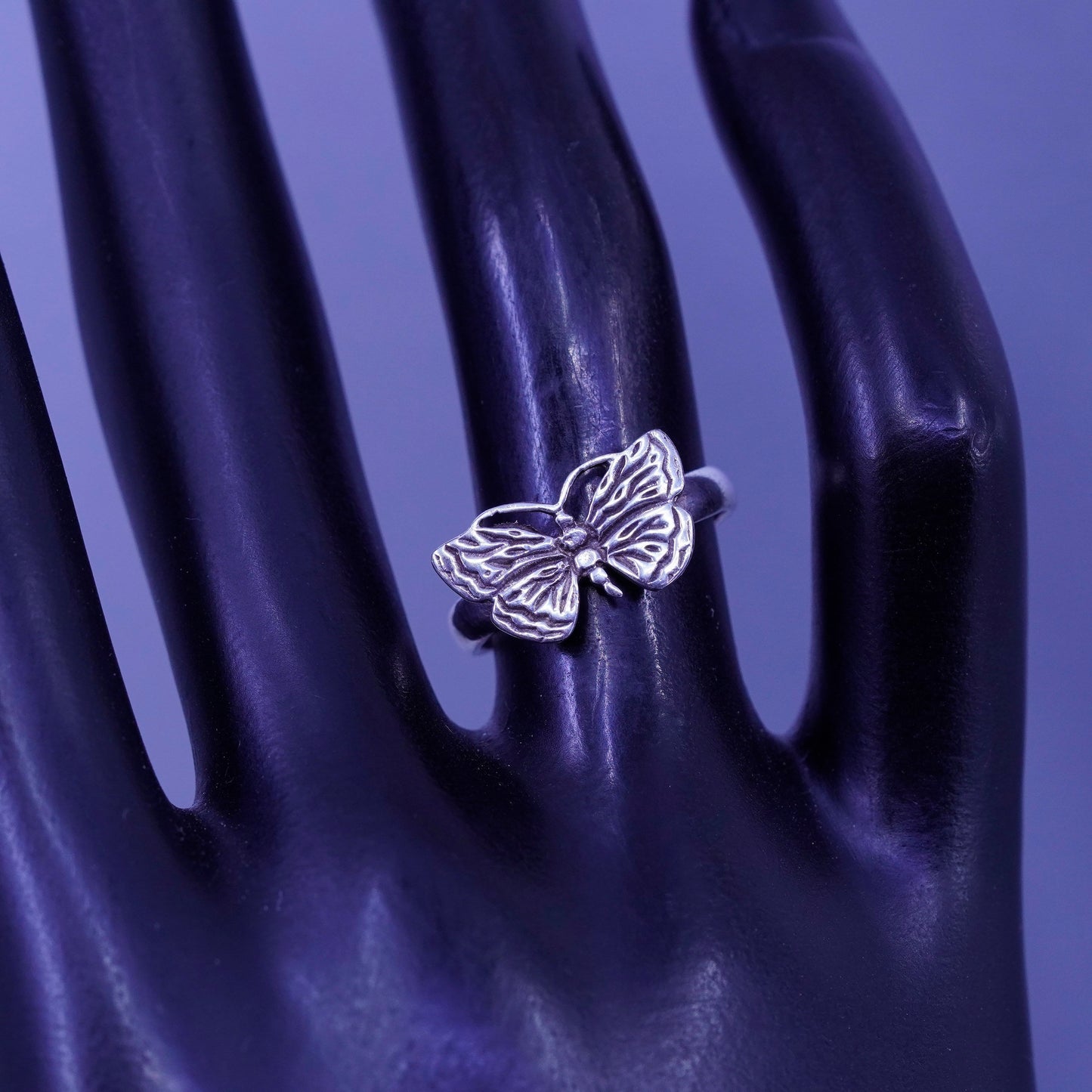Size 6, vintage Sterling 925 silver handmade ring, butterfly band