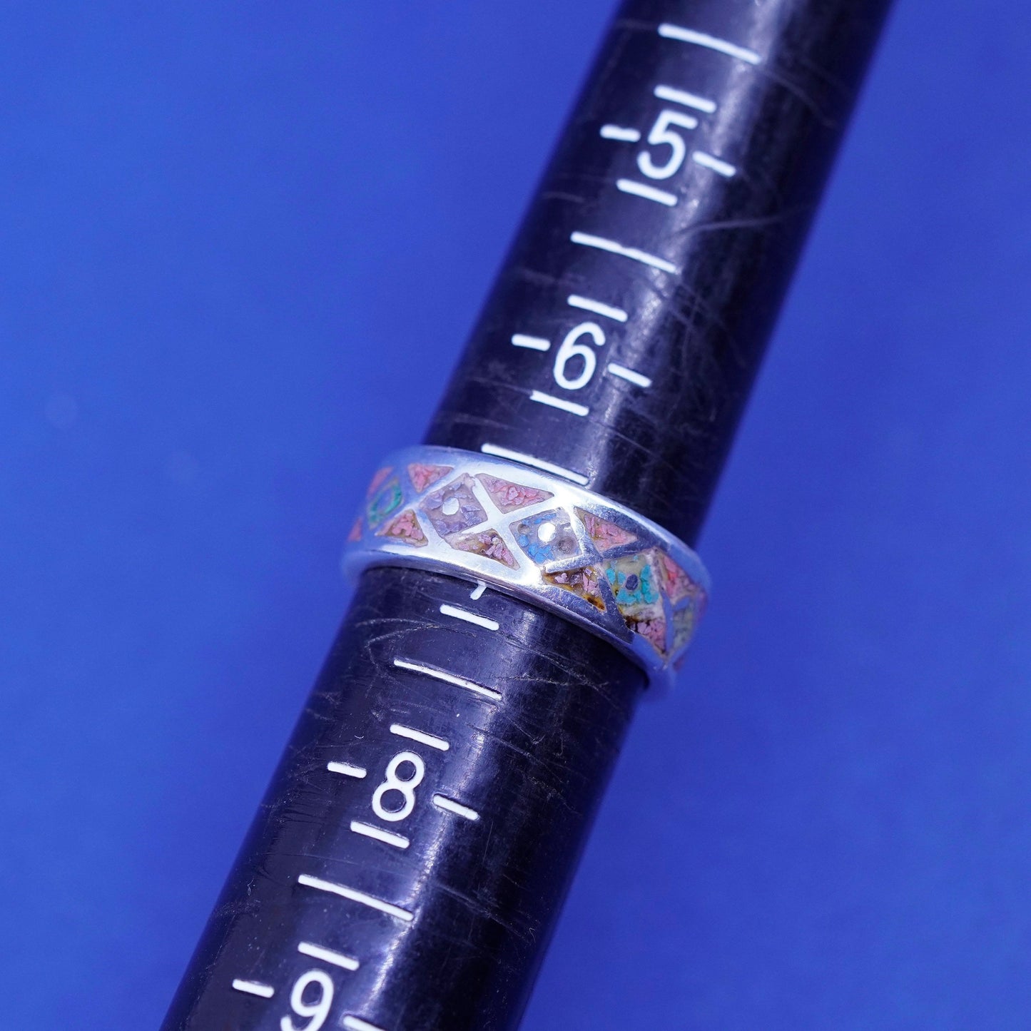Size 6.5, zuni sterling silver ring, 925 band turquoise coral, Native American