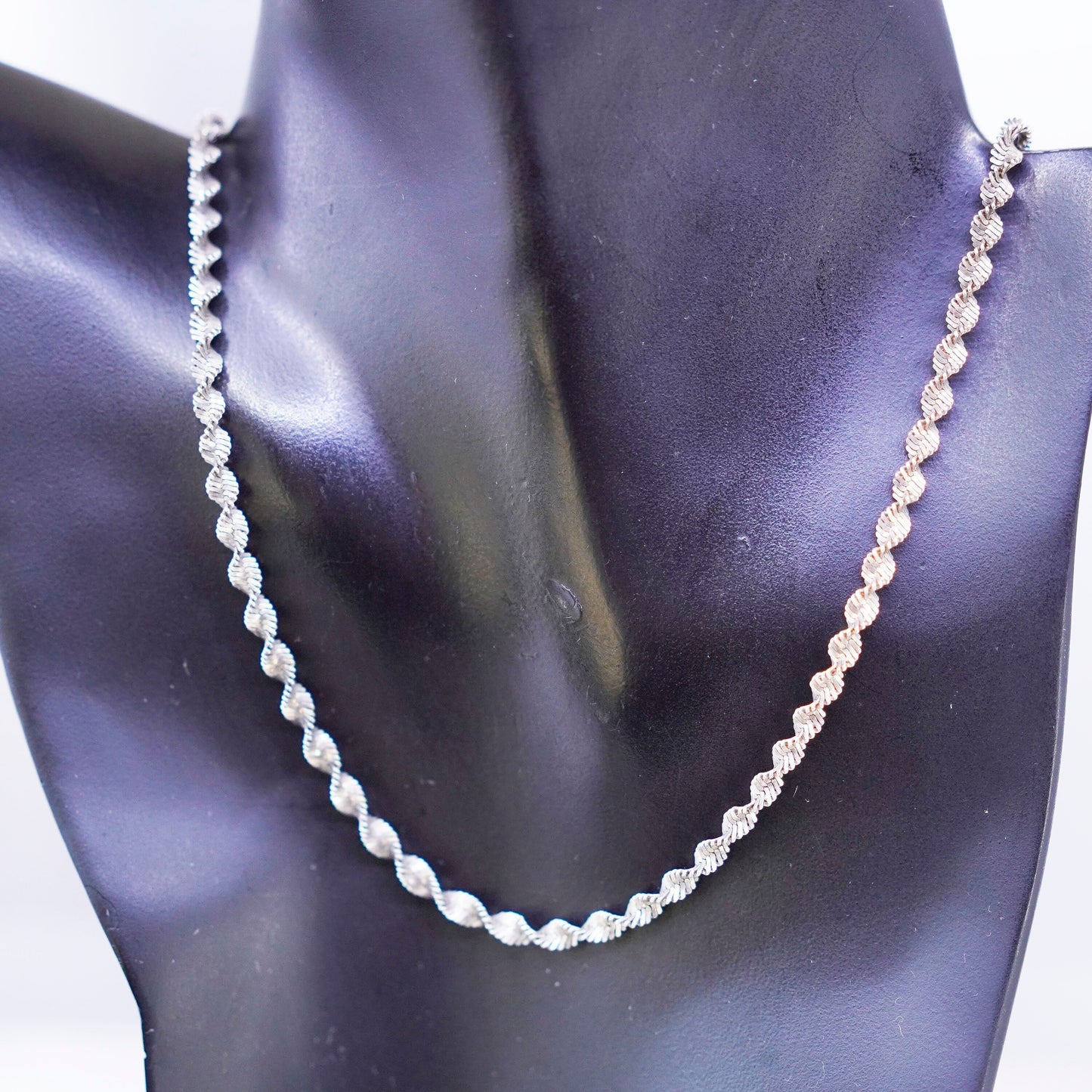 24” 4mm, vintage Italy Sterling 925 silver twisted herringbone chain necklace