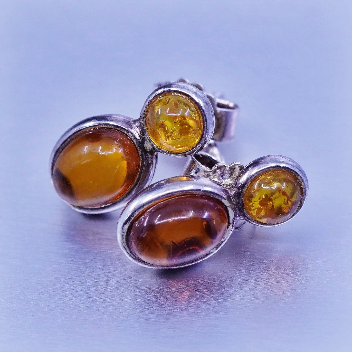 Vintage acleoni jewelry | handmade Sterling 925 silver studs earrings w/ amber