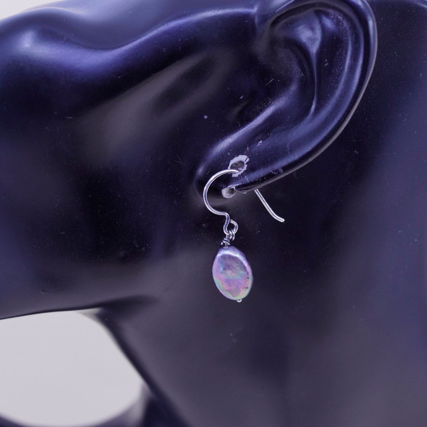 Vintage Sterling 925 silver handmade earrings with black pearl drop