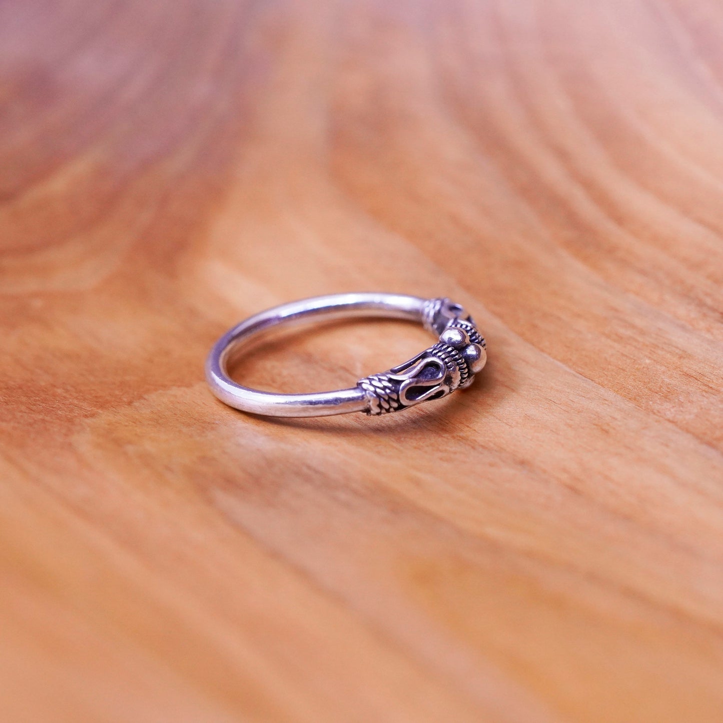 Size 6, vintage sterling silver handmade ring, 925 stackable band wired details