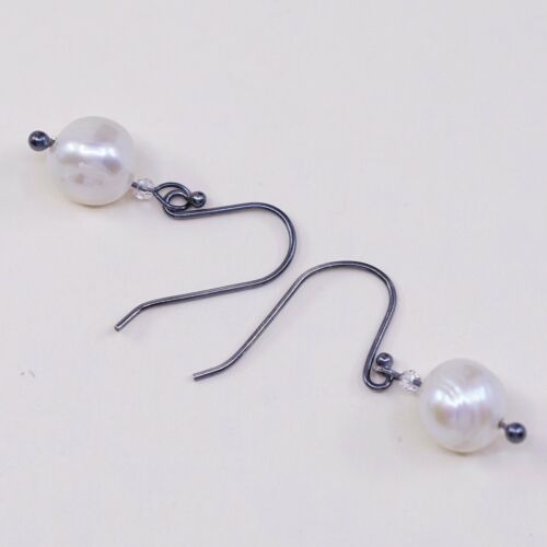 Vtg STERLING 925 SILVER Handmade earrings with pearl dangles, Silver Tested