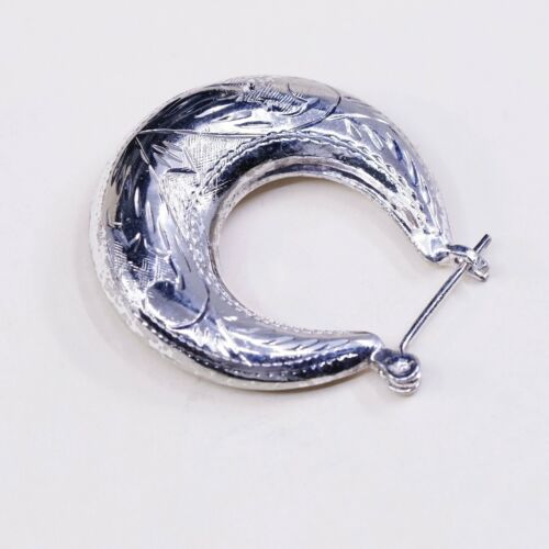 1.25”, Vtg Sterling Silver Handmade Earrings, Testured 925 Hoops, Huggie