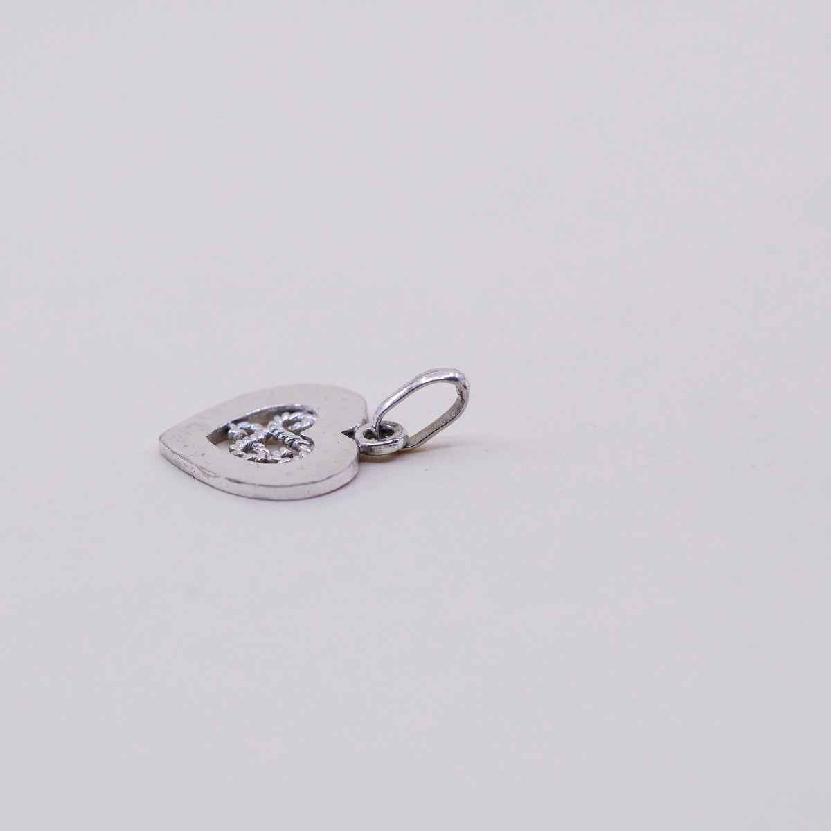 Vintage Sterling silver handmade pendant, 925 filigree heart charm